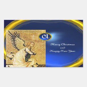 ANNUNCIATION ANGEL MONOGRAM, Blue Sapphire Rectangular Sticker