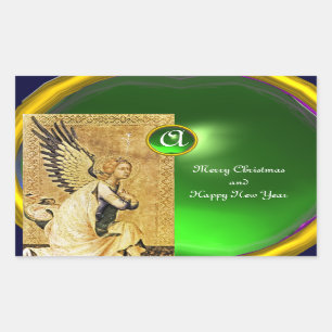 ANNUNCIATION ANGEL MONOGRAM, Green Emerald Rectangular Sticker