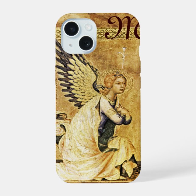 ANNUNCIATION ANGEL MONOGRAM,Parchment iPhone 15 Case (Back)