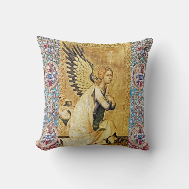 ANNUNCIATION ANGEL WITH RED BLUE GEMSTONES,PEARLS CUSHION (Front)