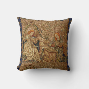 ANNUNCIATION ANTIQUE GOLD BLUE EMBROIDERY CUSHION
