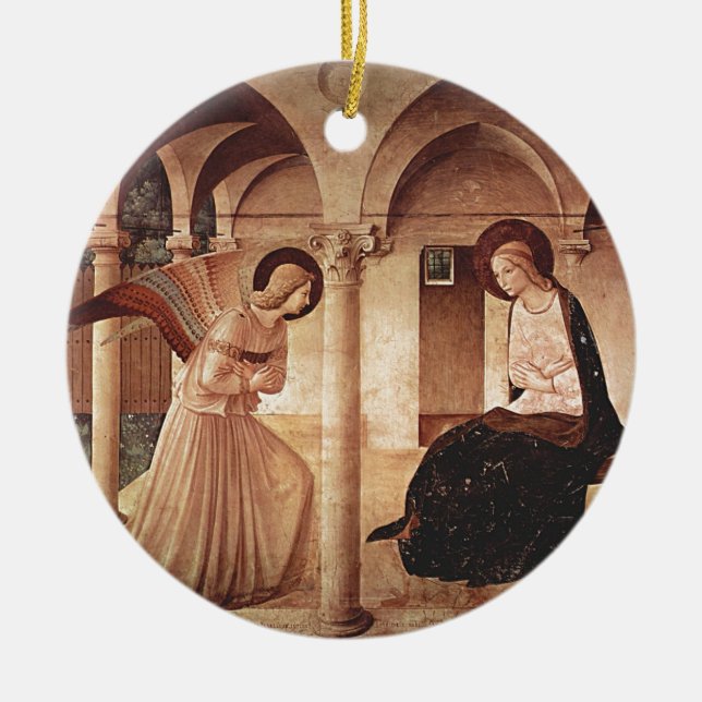 Annunciation (by Fra Angelico) Ceramic Tree Decoration (Front)