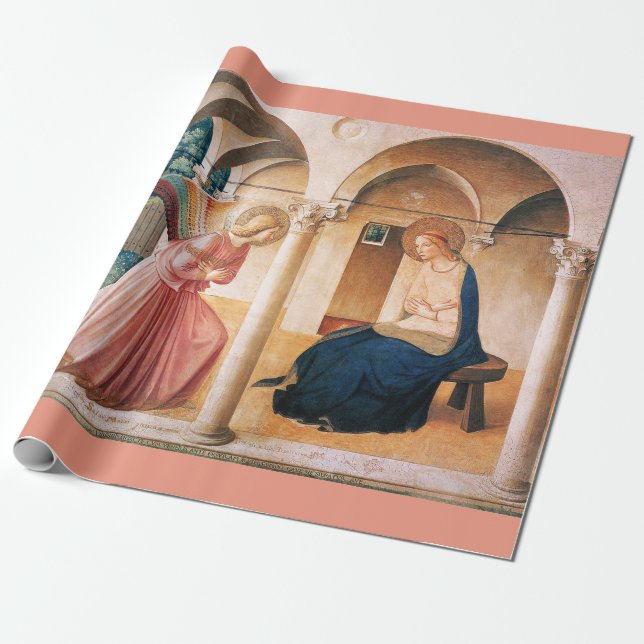 ANNUNCIATION by Fra Beato Angelico Christmas Pink Wrapping Paper (Unrolled)