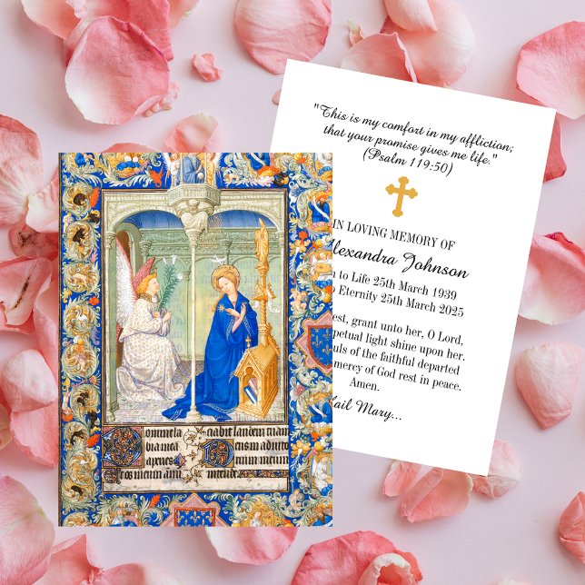 Annunciation Hail Mary Funeral Memorial Prayer Card (The Annunciation Hail Mary Funeral Memorial Christian Catholic In loving Memory Prayer Card)