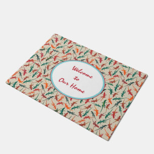 Anole Lizards Red Green Orange Pattern Doormat