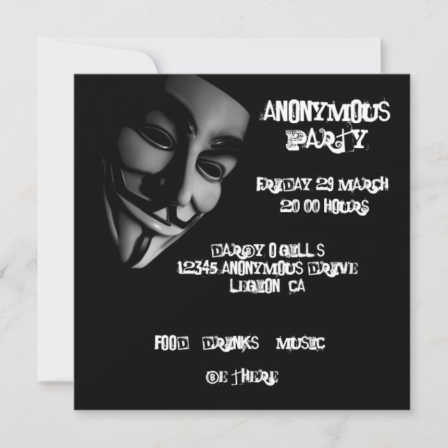 Anonymous Party Custom Invitations (Front)