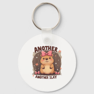 Another Day Another Slay Cute Capybara Lover Pink Key Ring