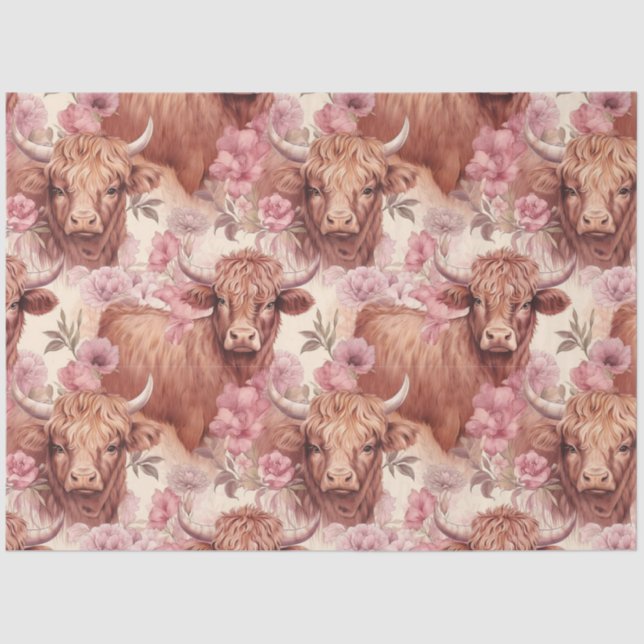 Another Floral Highland Cow Series Design 1 Tissue Paper (Front)