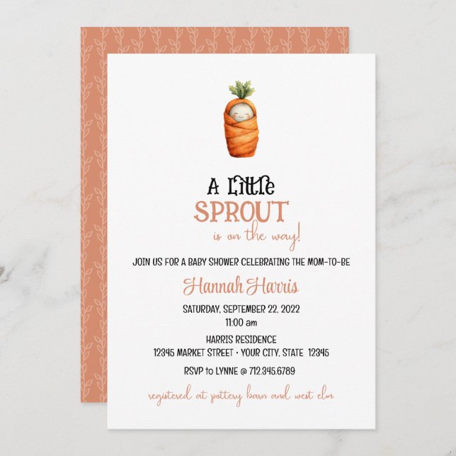 Another Little Sprout/Carrot on the Way  Invitation (Front/Back)
