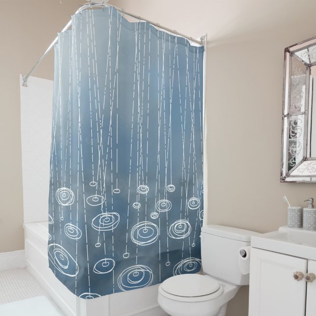 Another Rainy Day Painting Shower Curtain (Rainy weather abstract blue and white art shower curtain)