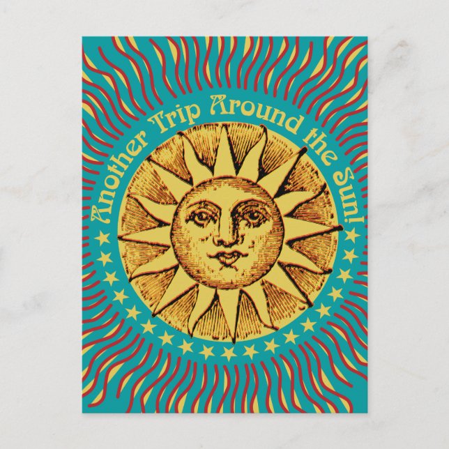 Another Trip Around the Sun Boho Birthday Invite Postcard (Front)