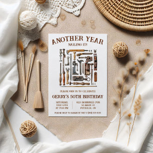 Another Year Nailing It! Woodworking Birthday Invitation