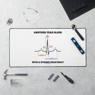 Another Year Older With A Strong Heartbeat ECG EKG Desk Mat