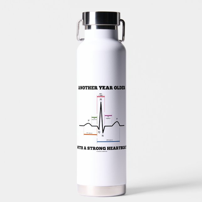 Another Year Older With A Strong Heartbeat ECG EKG Water Bottle (Front)