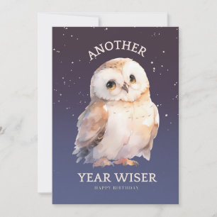 ANOTHER YEAR WISER CUTE OWL HOLIDAY CARD