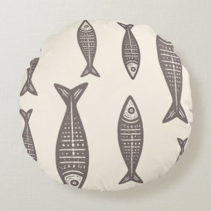 Anouke Coastal Fish / Driftwood Taupe Round Cushion