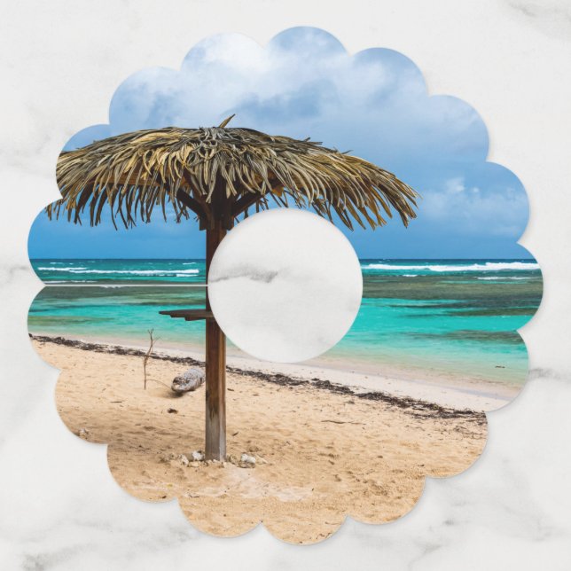 Anse des Rochers beach Wine Glass Tag (Front)