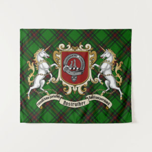 Anstruther Clan Badge & Unicorns w/Tartan  Tapestry