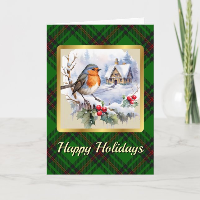 Anstruther Crest & Tartan w/Robin Personalised  Card (Front)