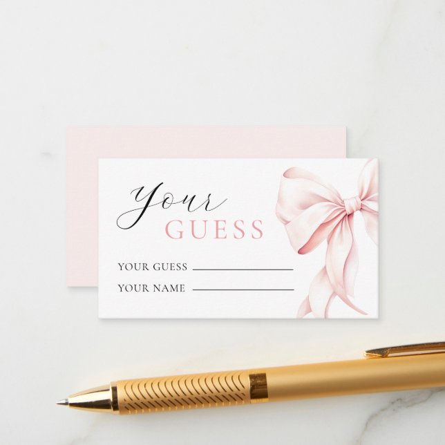 Answer Card Pink Bow Baby Shower (Front/Back In Situ)