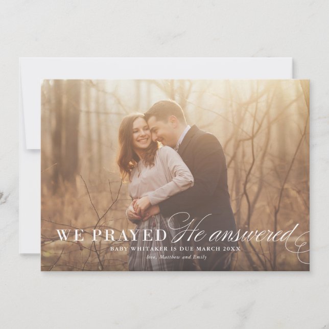 Answered Prayer Pregnancy Announcement Photo Card (Front)