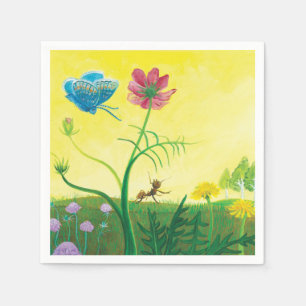 Ant and blue butterfly on wildflower meadow napkin
