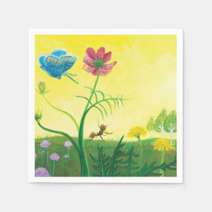 Ant and butterfly on a summer meadow Illustration Napkin