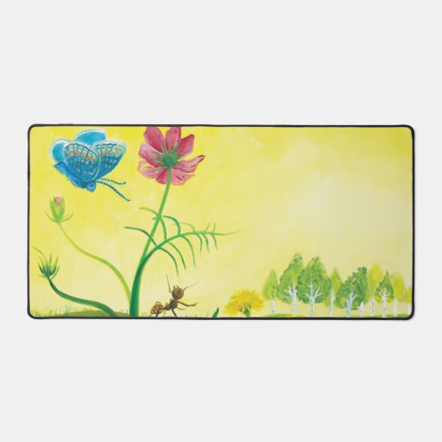 Ant and butterfly on a wildflower Meadow  Desk Mat (Front)