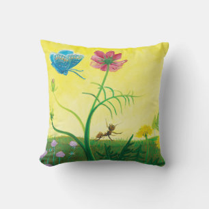 Ant and butterfly on wildflower meadow cushion