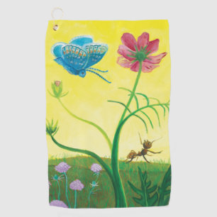 Ant and butterfly on wildflower meadow golf towel