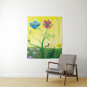 Ant and butterfly on wildflower meadow tapestry