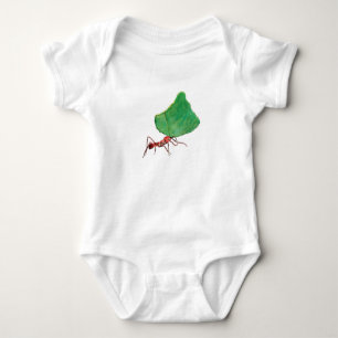 Ant carrying a big leaf baby bodysuit
