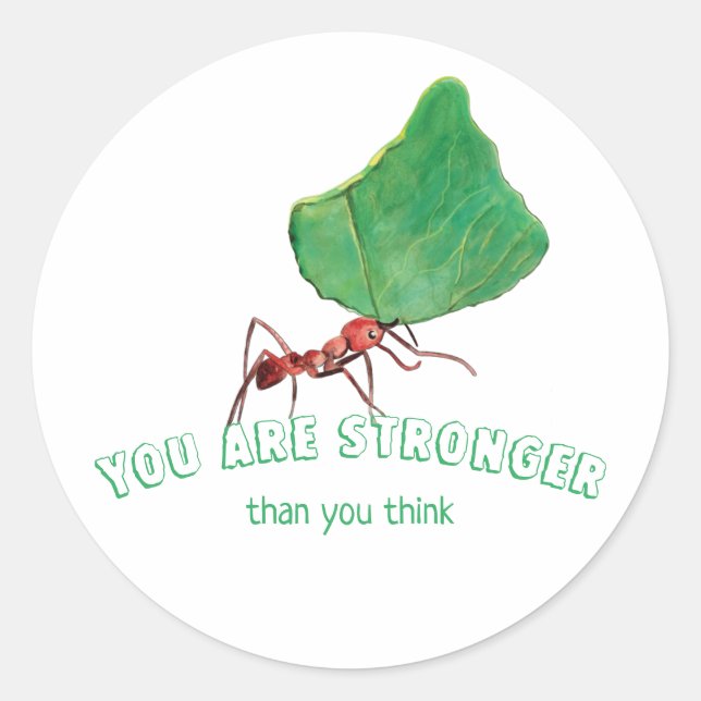 Ant carrying a big leaf  classic round sticker (Front)