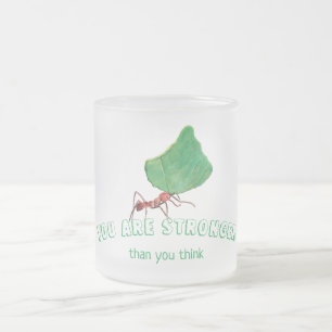 Ant carrying a big leaf  frosted glass coffee mug