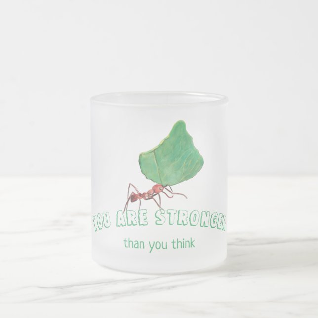 Ant carrying a big leaf  frosted glass coffee mug (Center)