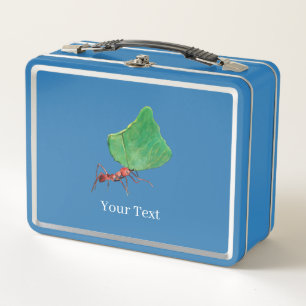 Ant carrying a big leaf Illustration Metal Lunch Box