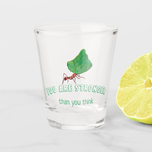 Ant carrying a big leaf  shot glass (Front)