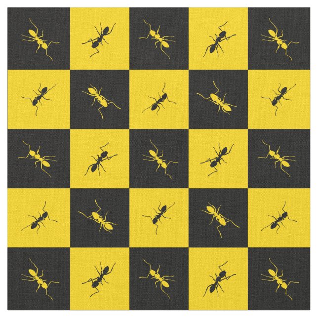 Ant checkerboard black and yellow squares fabric (Close Up)
