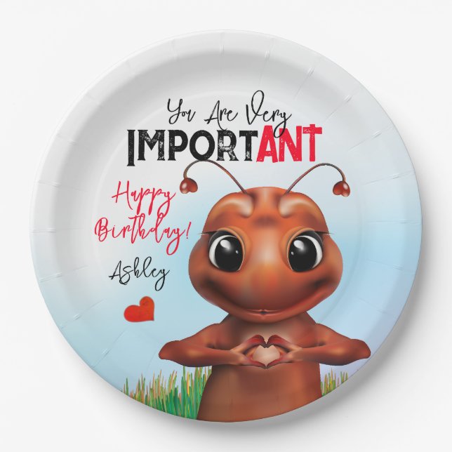 Ant Inspirational Sign Birthday Paper Plate (Front)