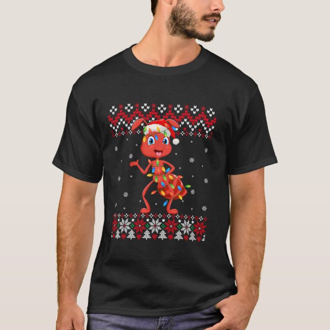 Ant Santa Hat Men Women Kids Ugly Christmas Light  T-Shirt (Front)