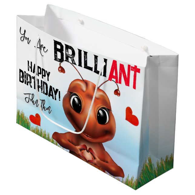 Ant Sign Language Happy Birthday Large Gift Bag (Front Angled)