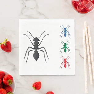 Ant Silhouettes Insects Black Blue Green and Red  Napkin