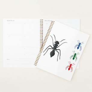 Ant Silhouettes Insects Black Blue Green and Red Planner