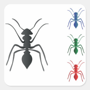 Ant Silhouettes Insects Black Blue Green and Red Square Sticker