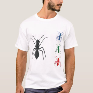 Ant Silhouettes Insects Black Blue Green and Red T-Shirt