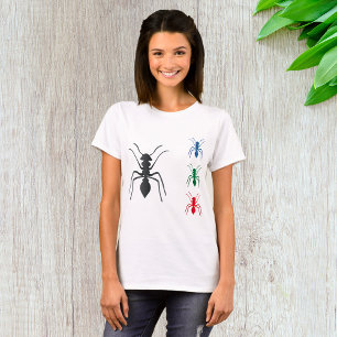 Ant Silhouettes Insects Black Blue Green and Red T-Shirt