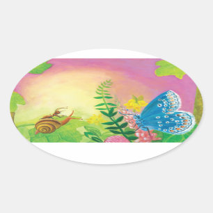 Ant, snail and Chapman's blue butterfly Oval Sticker