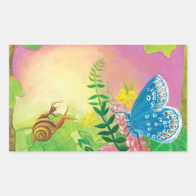 Ant, snail and Chapman's blue butterfly  Rectangular Sticker (Front)