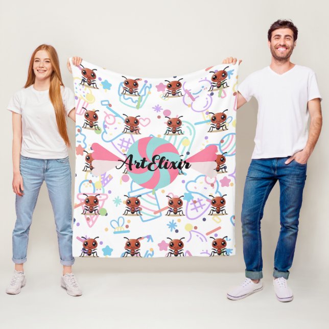 Ant Sweet Pastel Colour Print Fleece Blanket (In Situ)