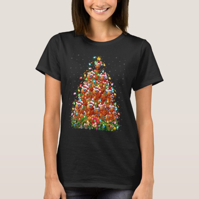 Ant   Xmas Lights Santa Ant Christmas Tree T-Shirt (Front)